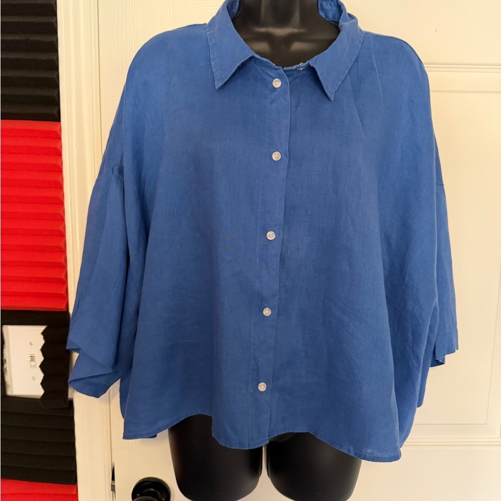 H&M Women's Linen Blue Button-Down Shirt